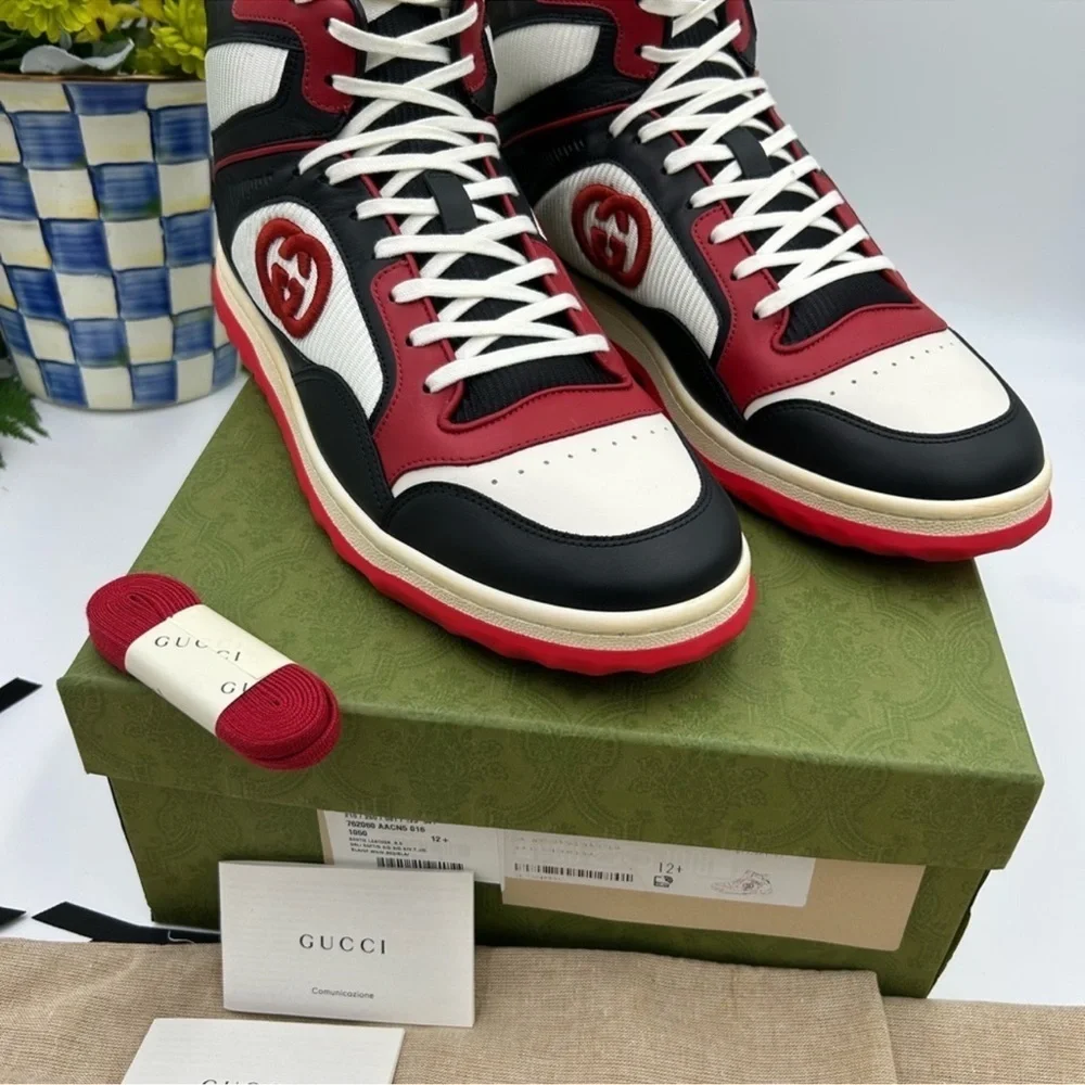 Men’s Gucci Mack 80 leather high top sneakers size 12.5 made in Italy